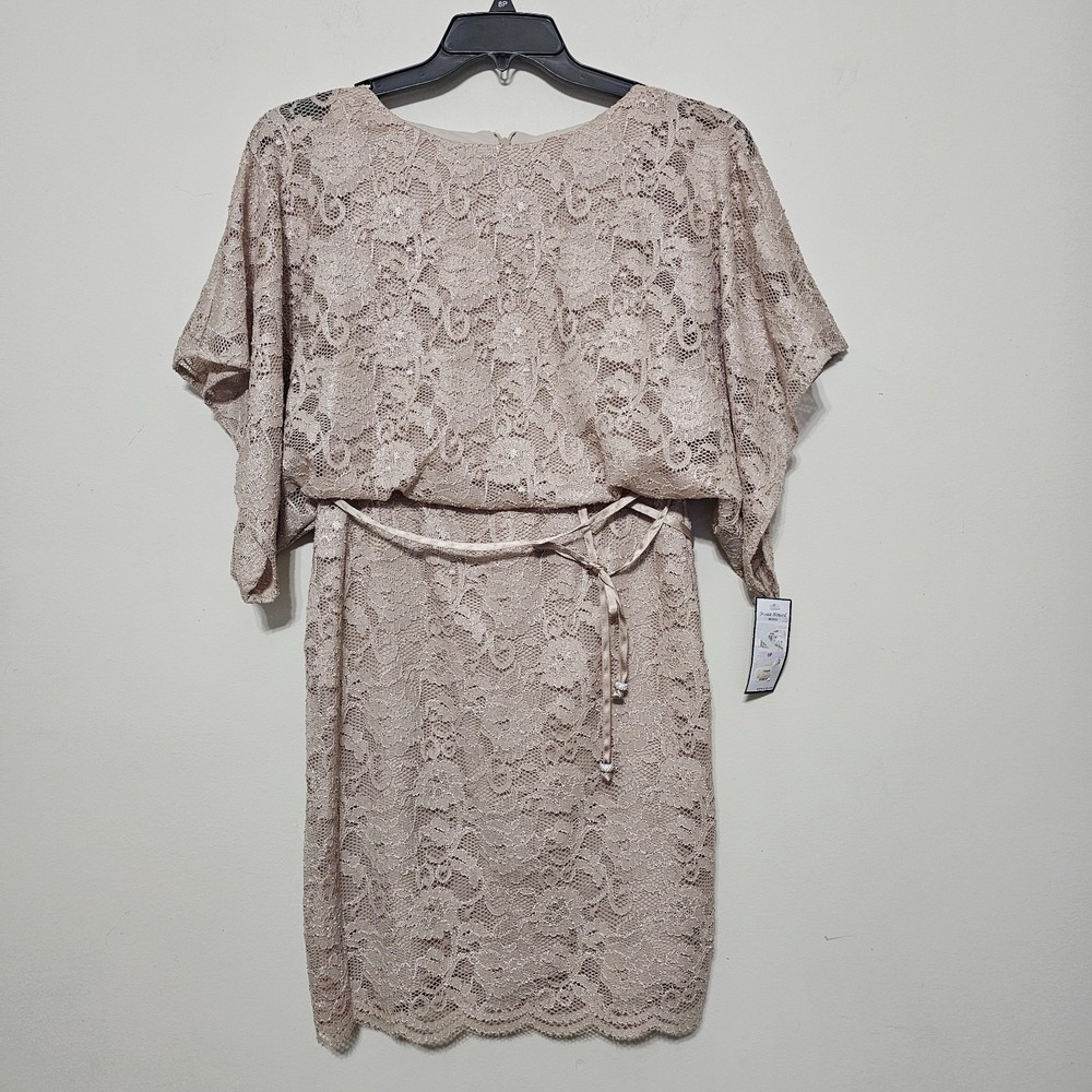 Jessica Howard Women's Dress 6 Petite  Blouson Brown Beige Lace 863